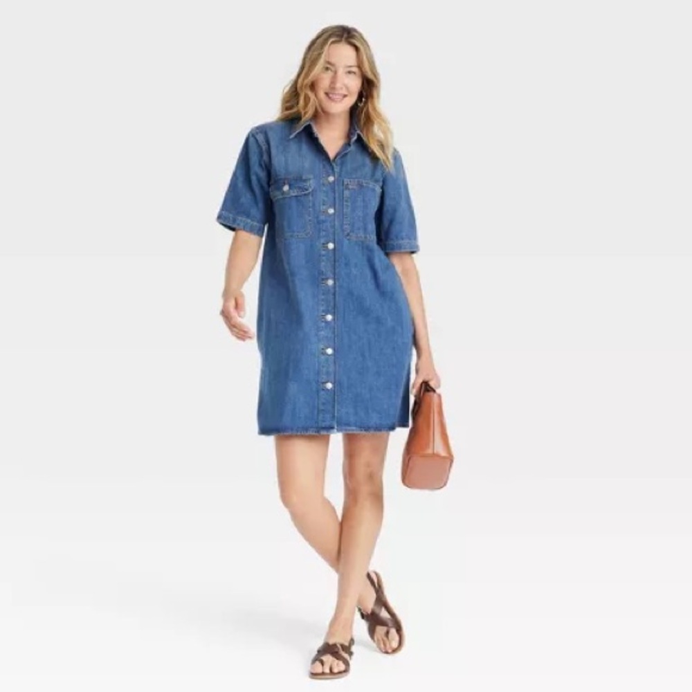 NWT Women's Blue Denim Shirt Dress